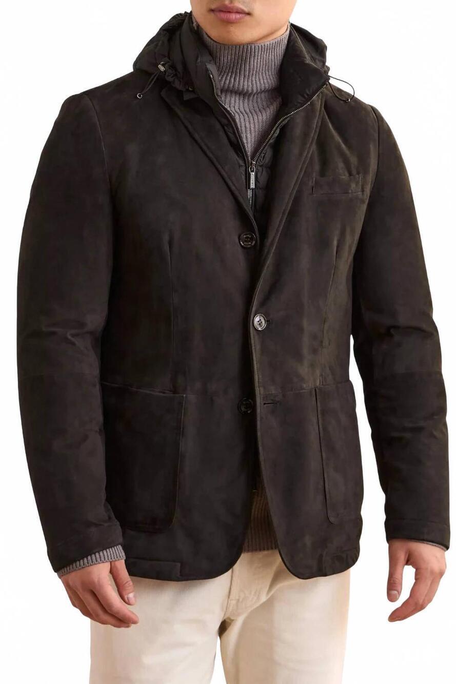 NEW MOORER suede hooded jacket in fondente